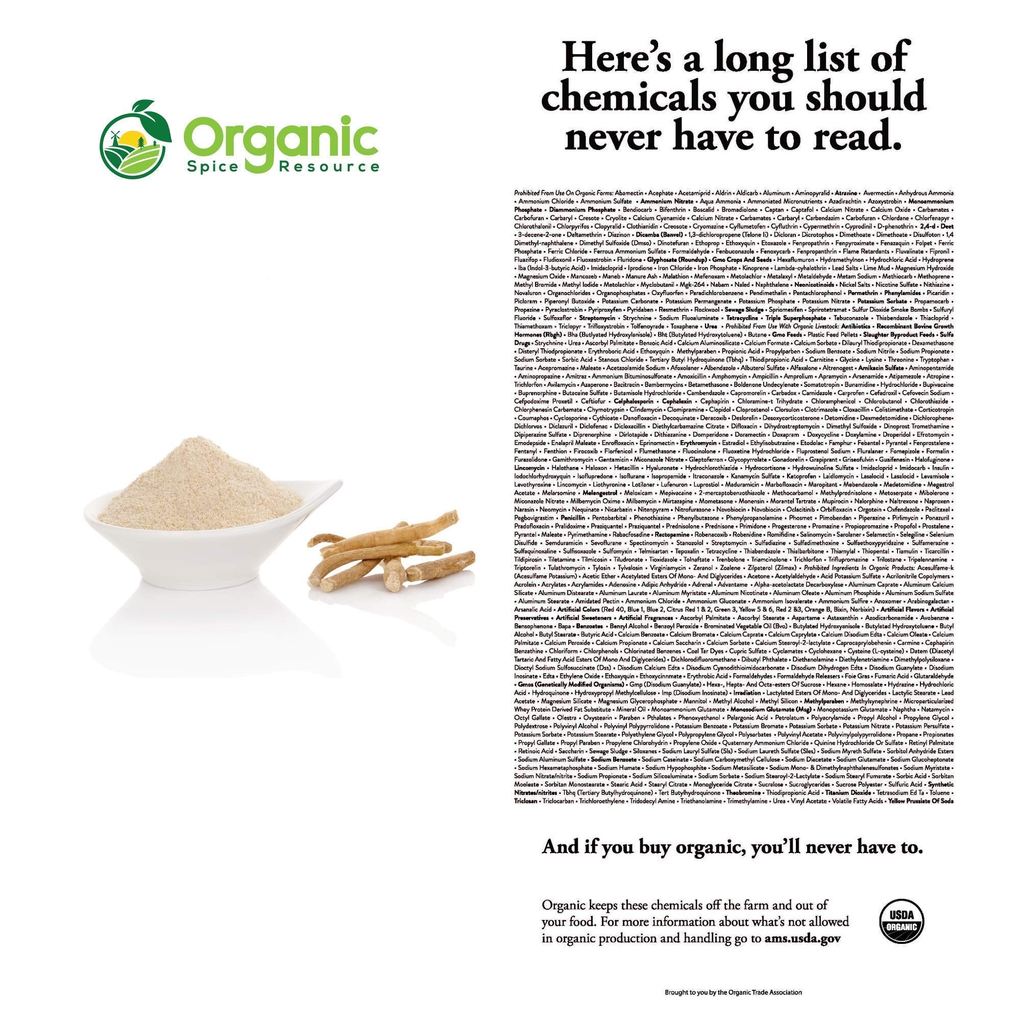 Organic Spice Resource etiqueta con certificaciones Non-GMO y orgánico claridad