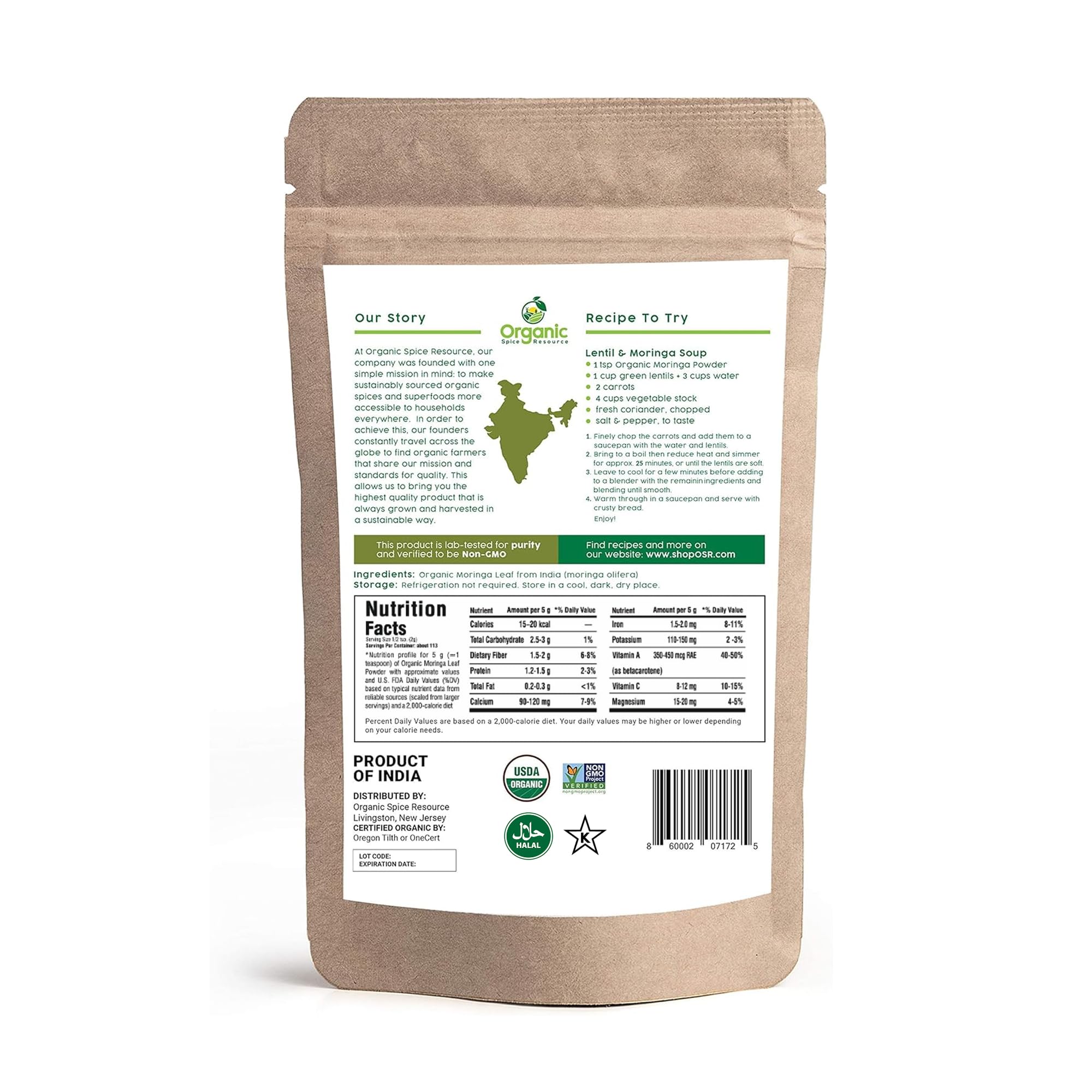 Organic Spice Resource polvo de moringa textura fina disolución fácil