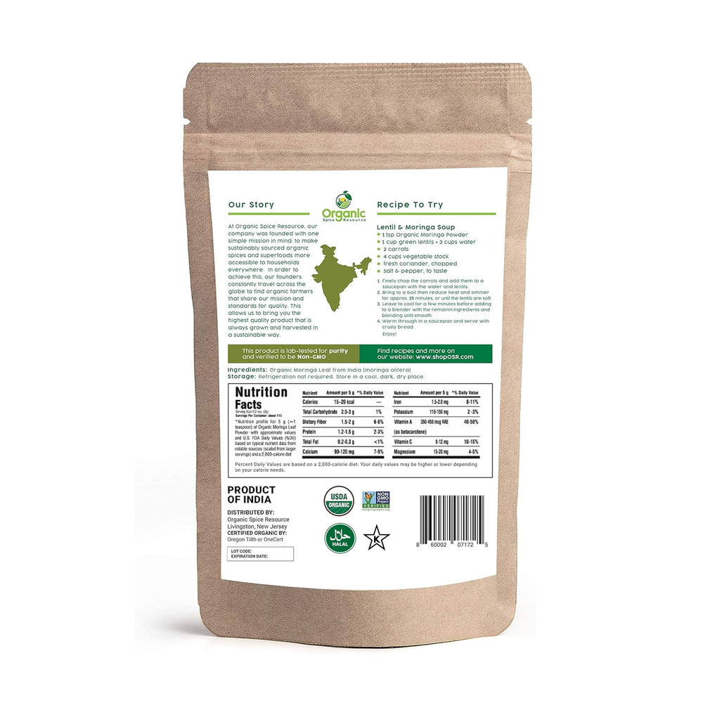 Organic Spice Resource polvo de moringa textura fina disolución fácil