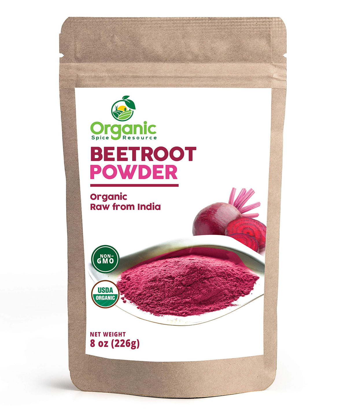 Organic Spice Resource frente del paquete 8 oz con diseño kraft y etiqueta orgánica