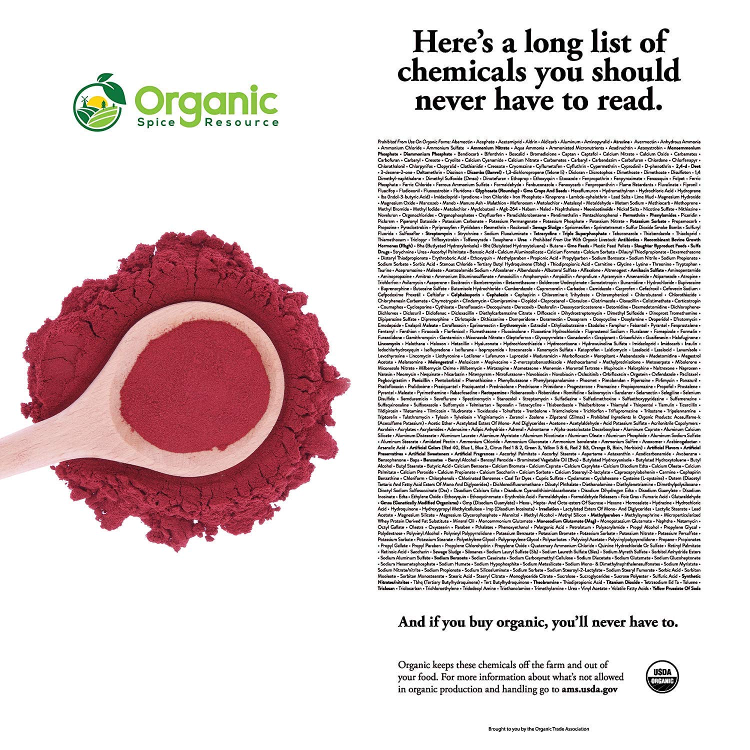 Organic Spice Resource cucharadita con porción de polvo lista para medir y usar