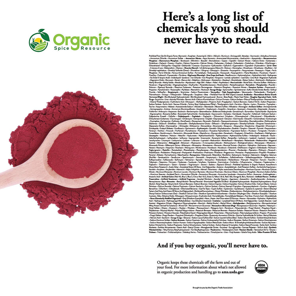 Organic Spice Resource cucharadita con porción de polvo lista para medir y usar
