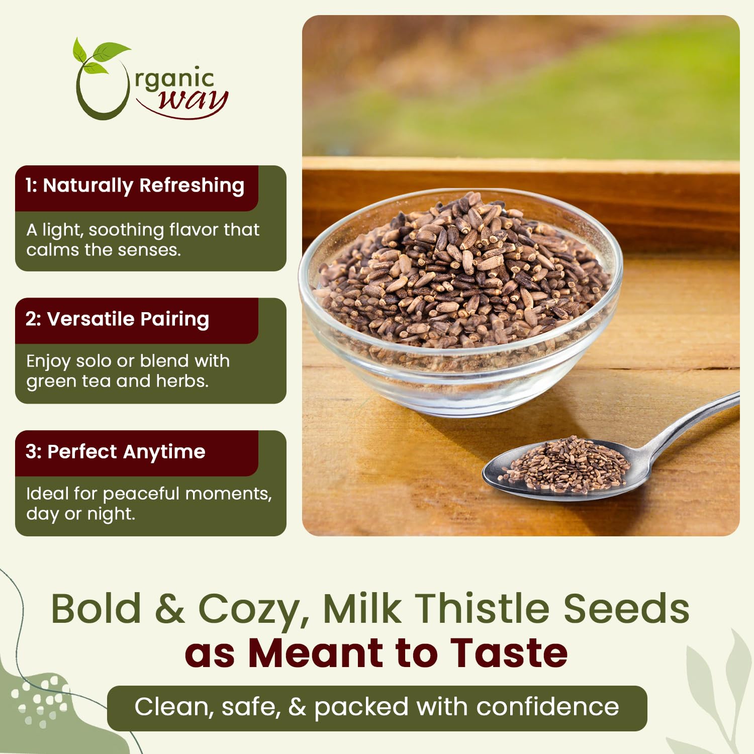 Taza de té con semillas Organic Way infusionadas, bebida reconfortante y natural