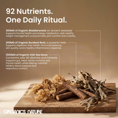ORGANICS NATURE etiqueta nutricional legible para confianza del consumidor