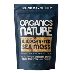 ORGANICS NATURE envase frontal de sea moss muestra producto puro y natural