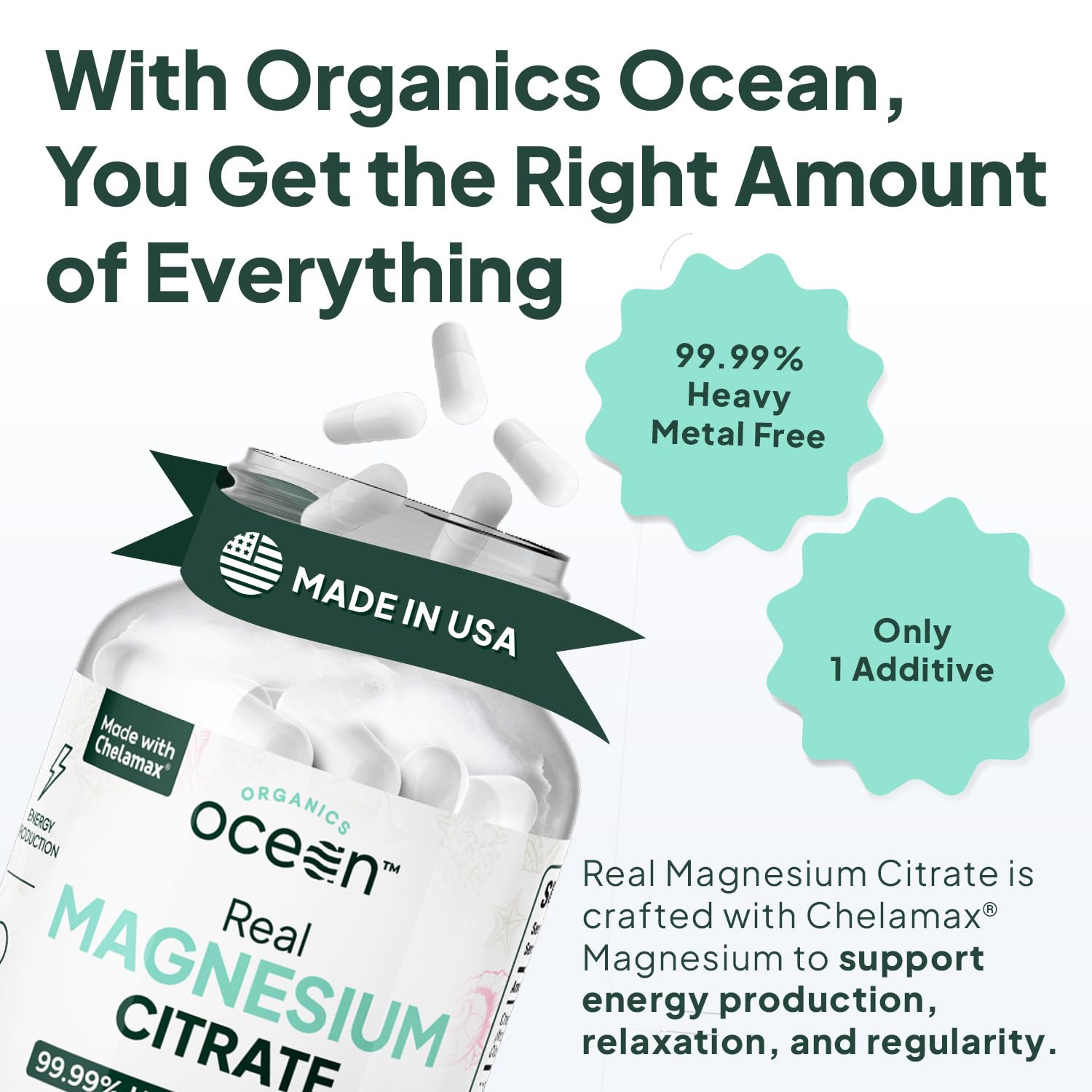 Organics Ocean cápsula en mano para comparar tamaño y dosificación
