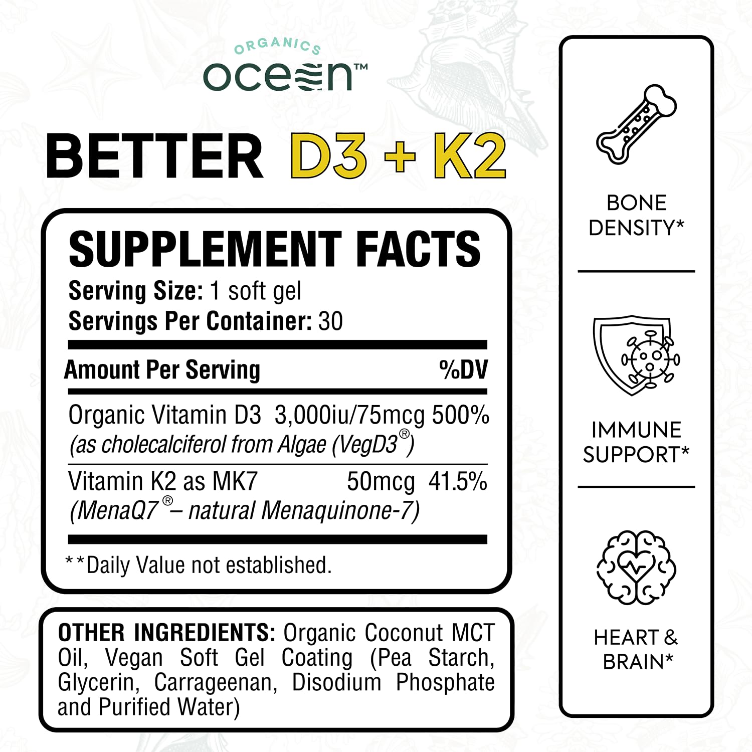 Organics Ocean softgel en primer plano que destaca textura y fácil absorción