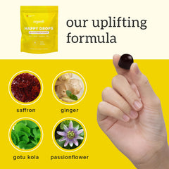 Organifi Happy Drops persona tomando gomita en rutina diaria para consistencia