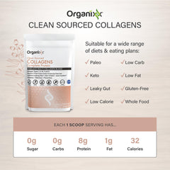 Vaso con bebida mezclada y cuchara de Organixx Clean Sourced mostrando uso diario