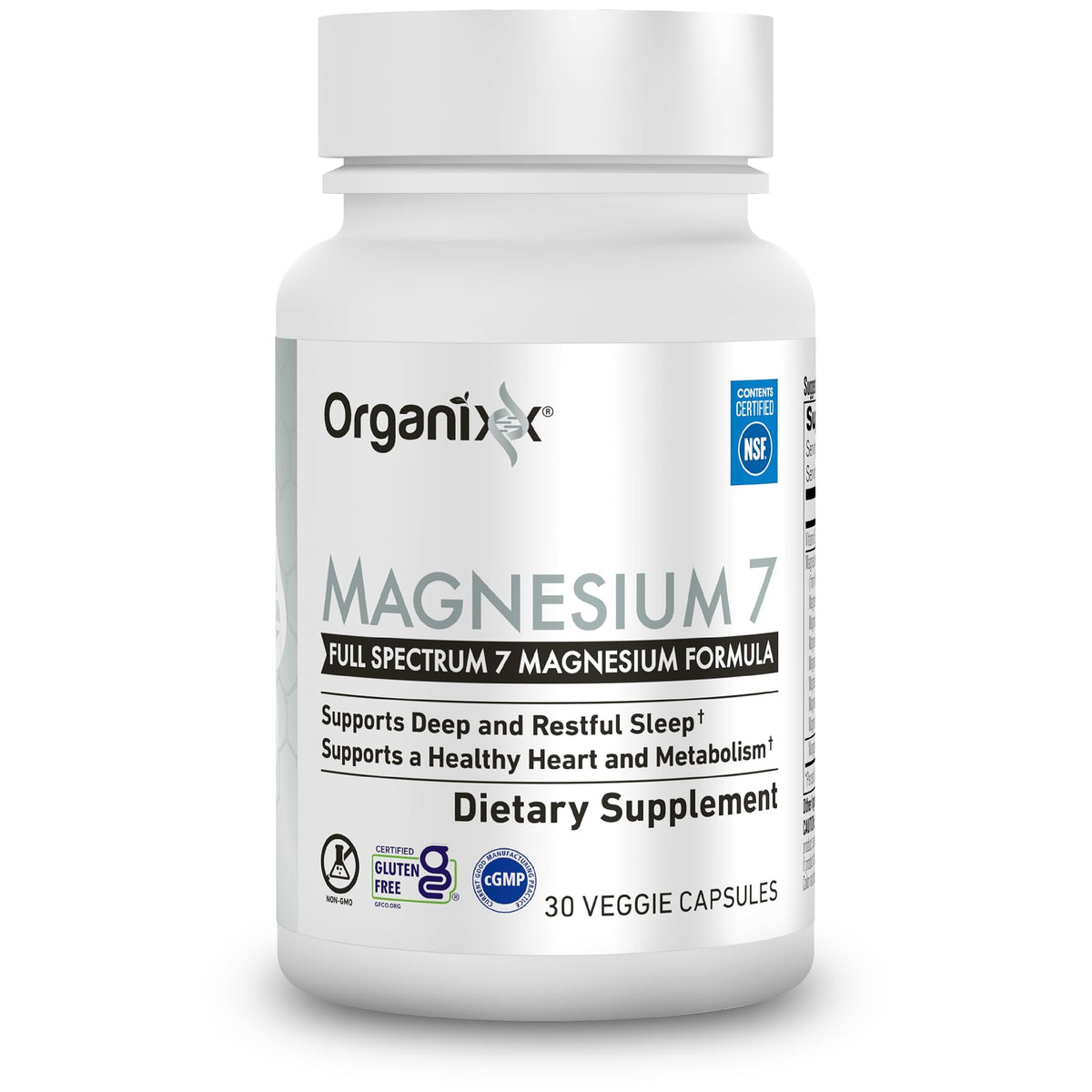 Organixx magnesium 7 frente del empaque mostrando diseño y beneficio relajación