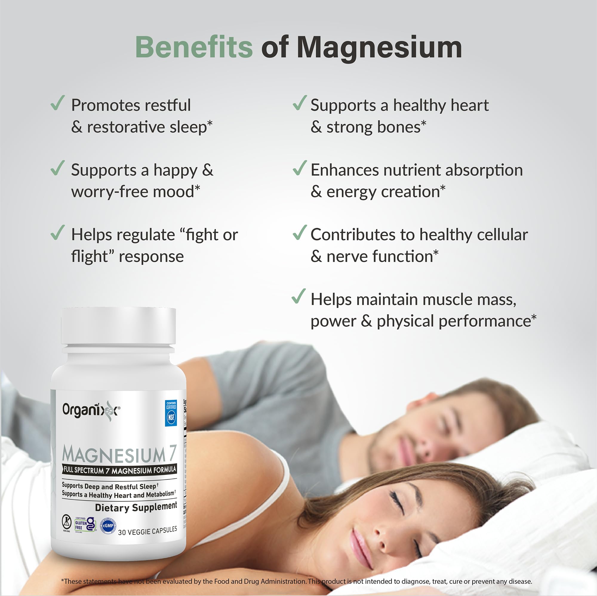 Organixx magnesium 7 en mesa de noche ilustrando apoyo al sueño