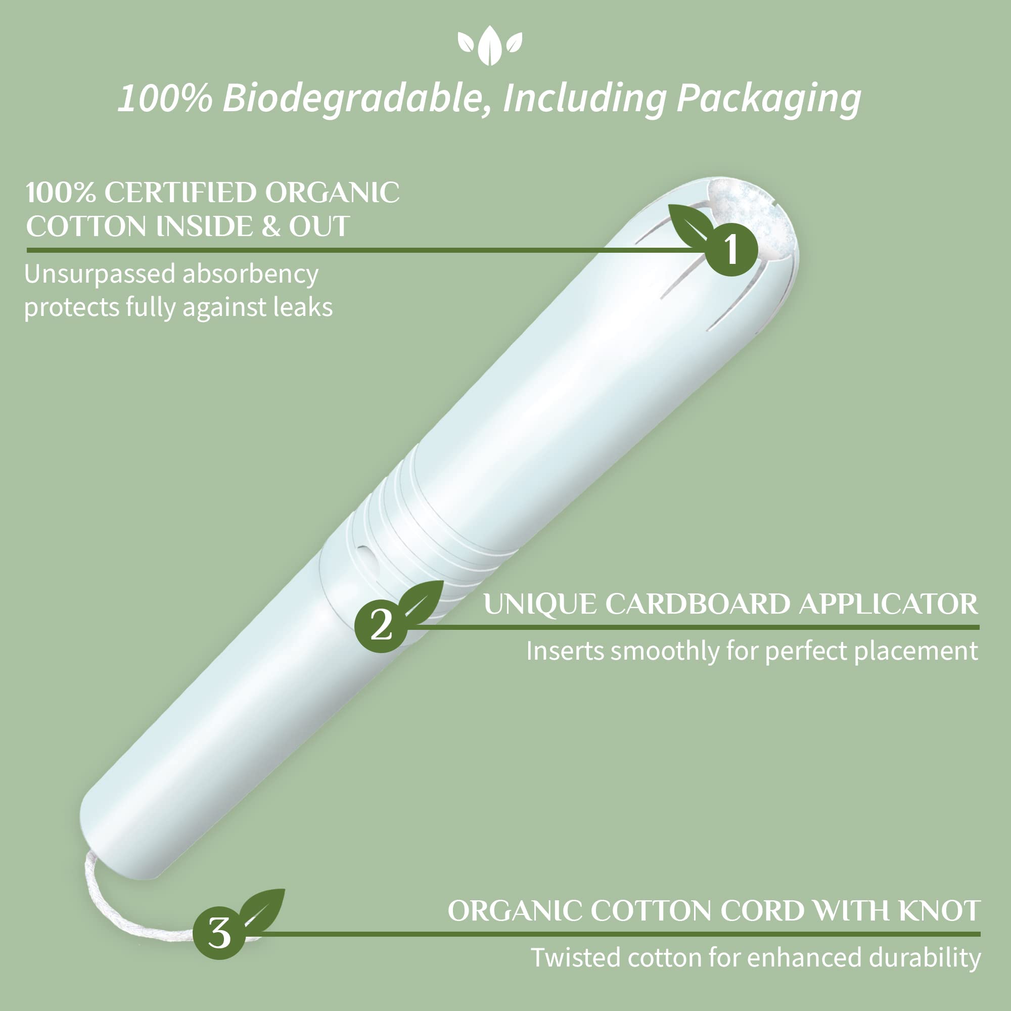Organyc detalle del aplicador de cartón biodegradable para inserción cómoda y segura