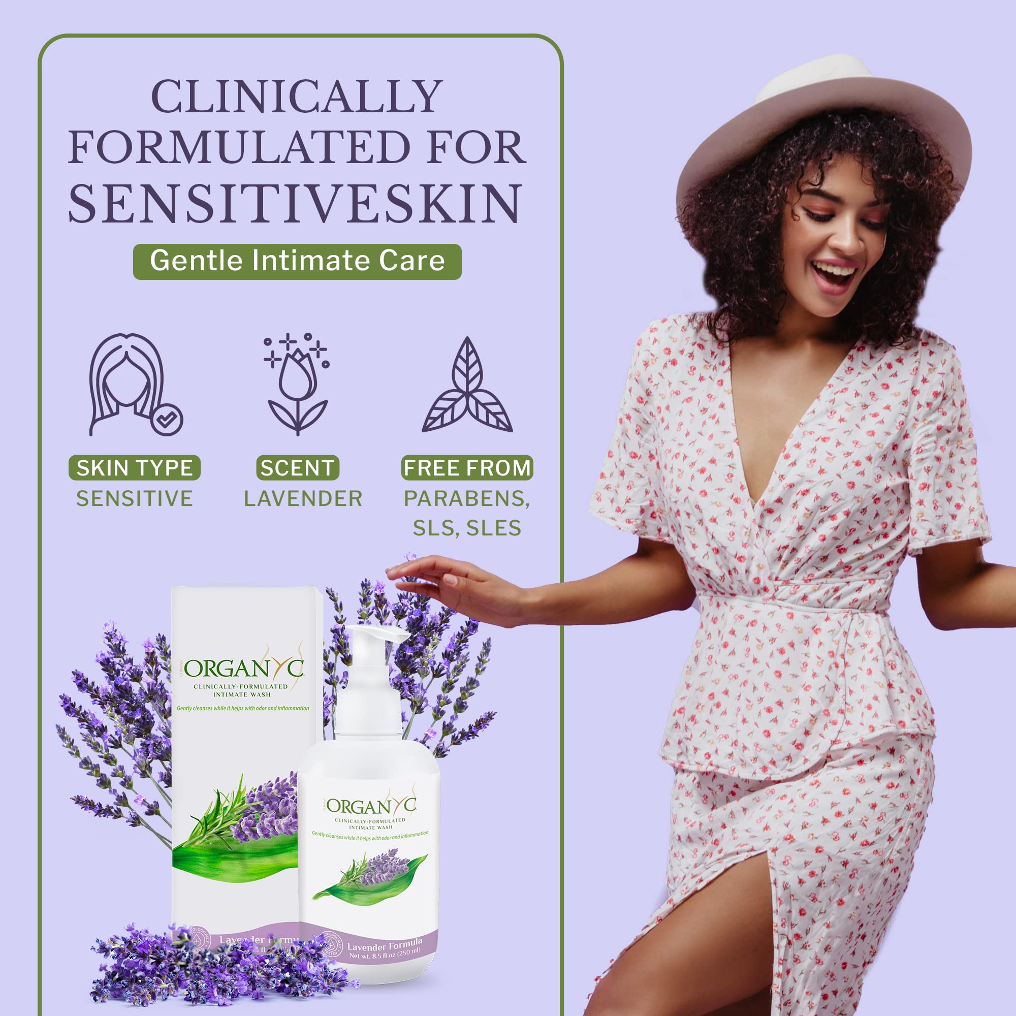 Organyc textura del gel con gotas y lavanda, suavidad y calma para piel sensible