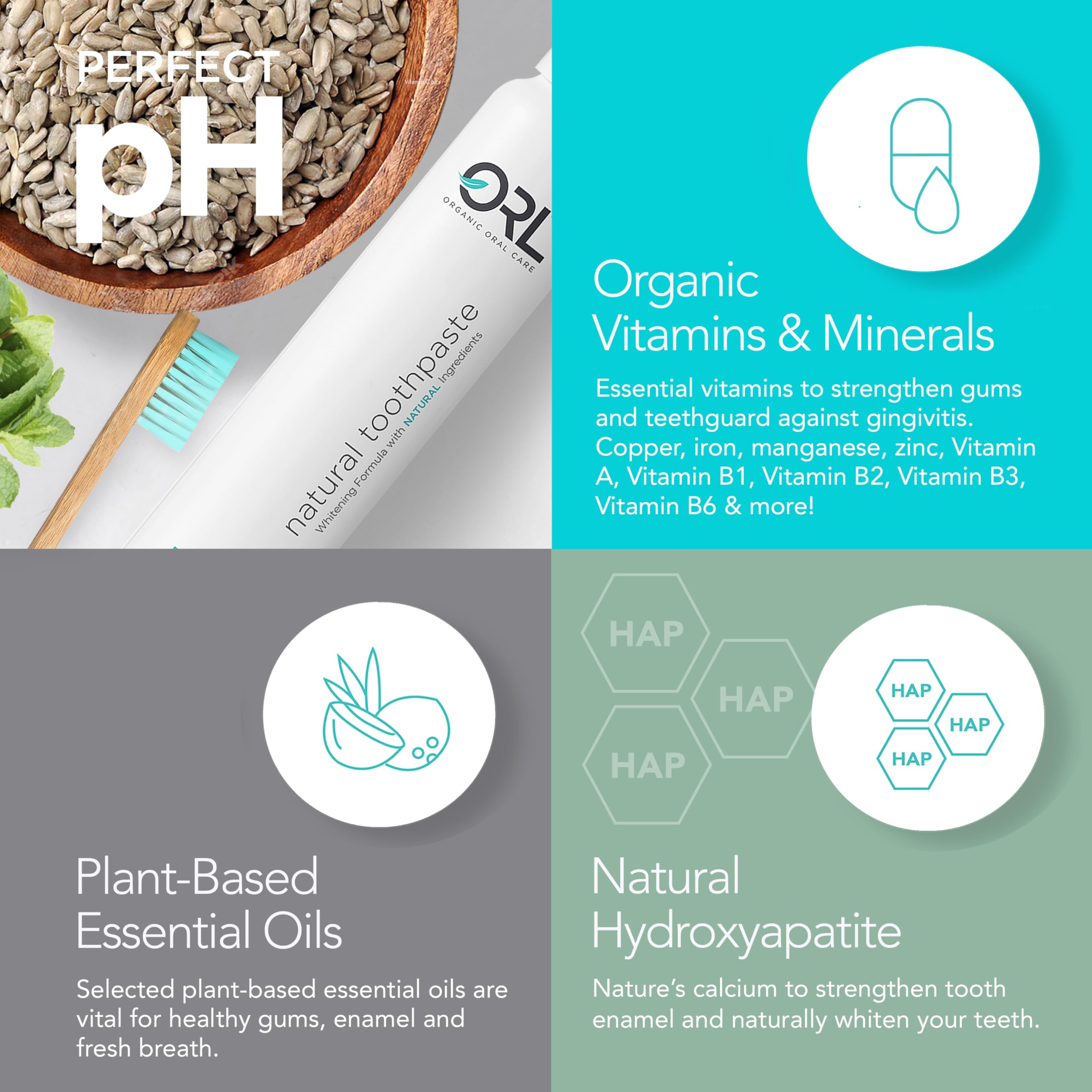 ORL ingredientes: xilitol orgánico e hidroxiapatita para fortalecer esmalte