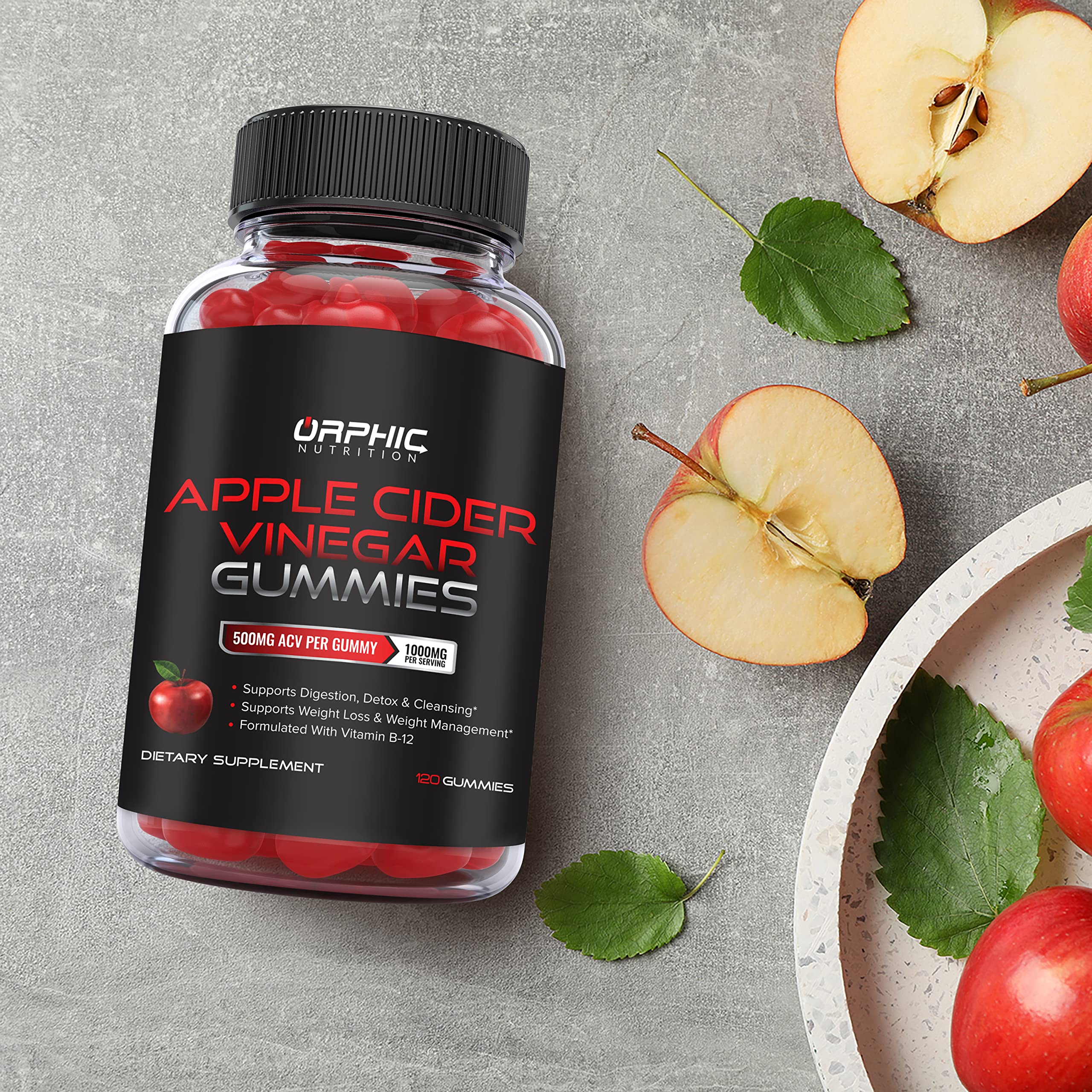 ORPHIC NUTRITION frasco abierto con gomitas para almacenamiento seguro