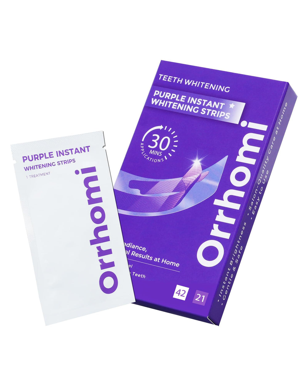 Orrhomi frente del empaque muestra color morado y portabilidad, ideal para llevar