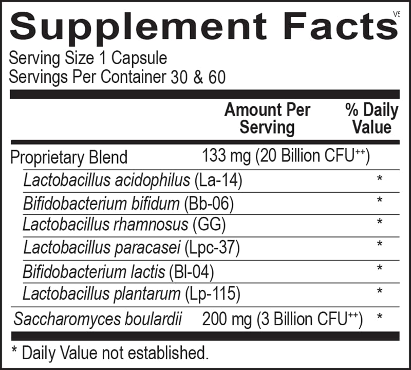 Ortho Molecular Products Ortho Biotic cápsula en primer plano con textura y contenido visible para confianza
