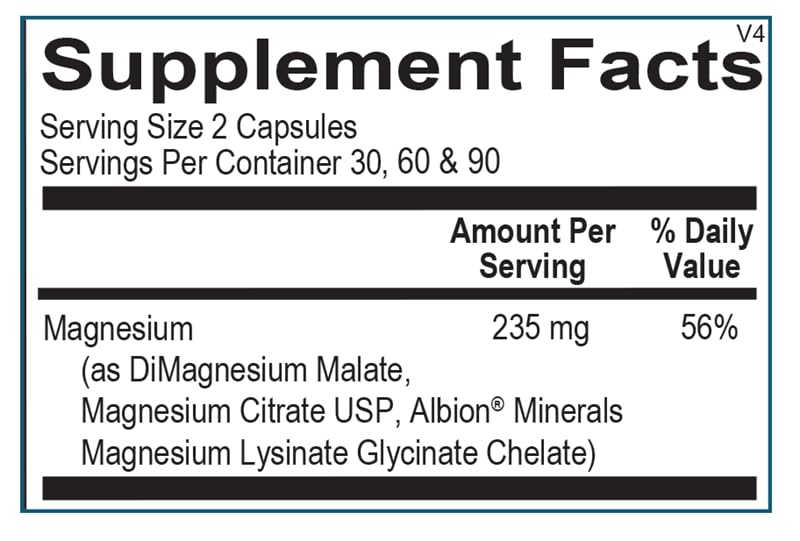 Ortho Molecular Reacted Magnesium cápsula en primer plano resaltando textura y fácil de tragar