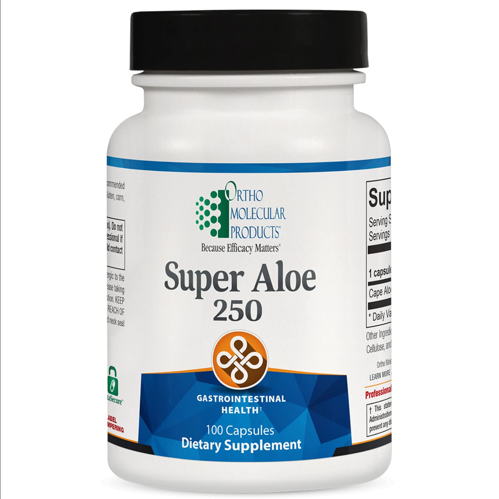 Ortho Molecular Products frasco Super Aloe 250 frente, muestra etiqueta y beneficio natural