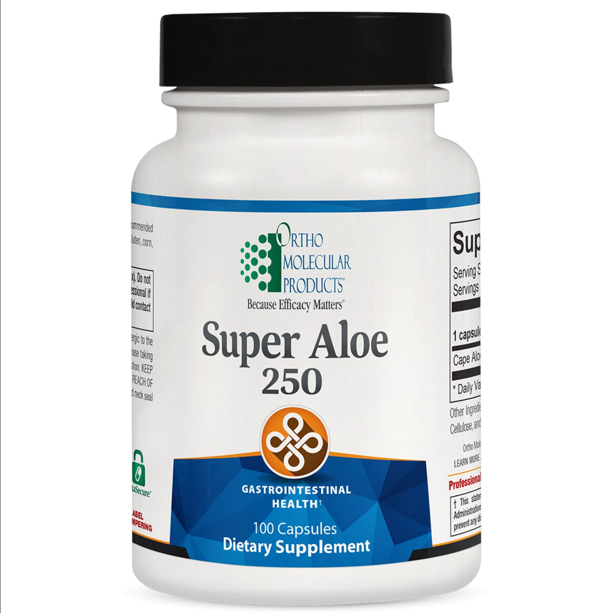 Ortho Molecular Products frasco Super Aloe 250 frente, muestra etiqueta y beneficio natural