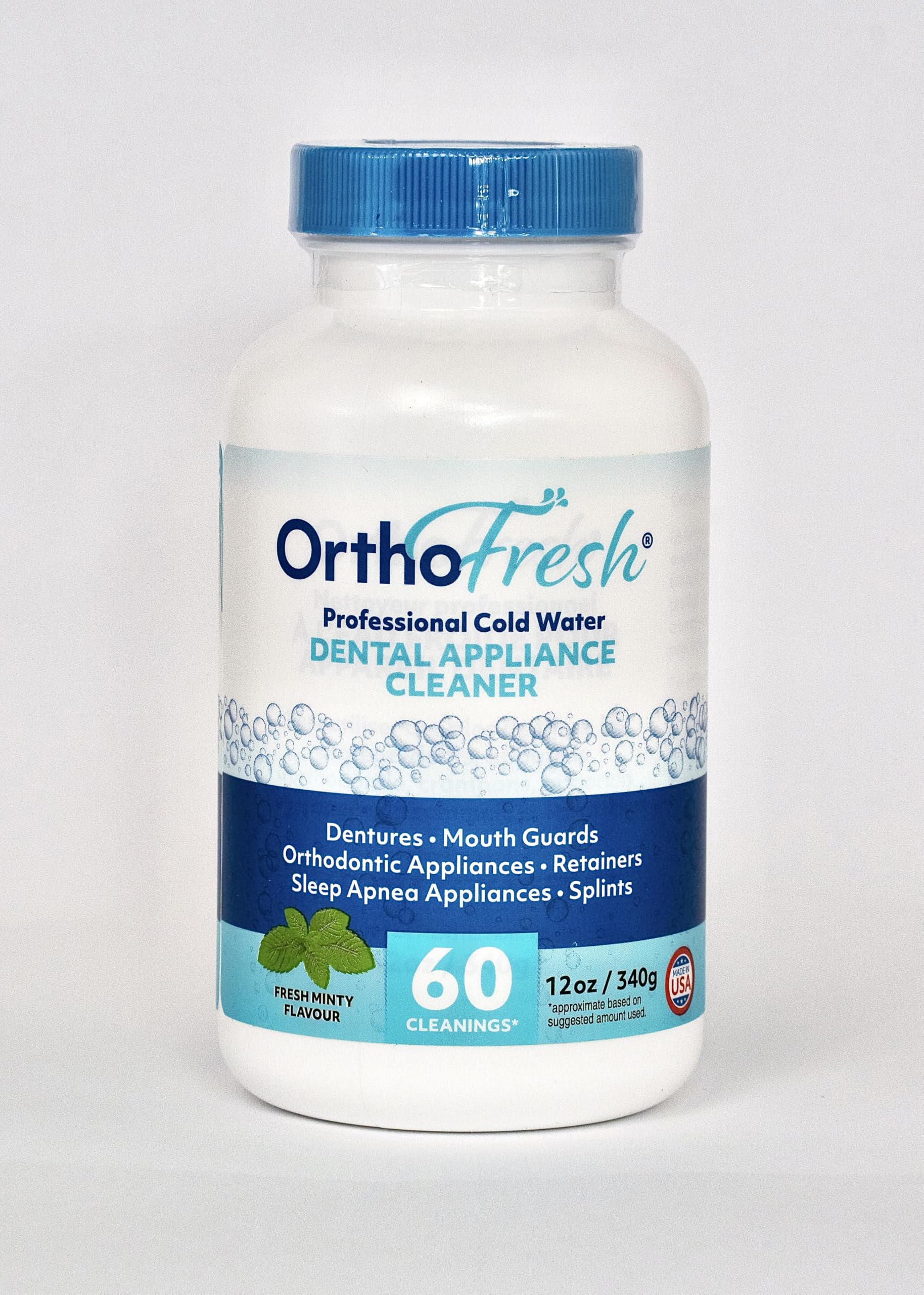 OrthoFresh empaque frontal mostrando el producto y uso rápido