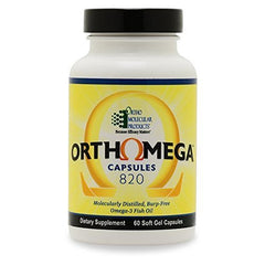 Ortho Molecular Products Orthomega 820 frontal del envase mostrando cápsulas y etiqueta de alta concentración