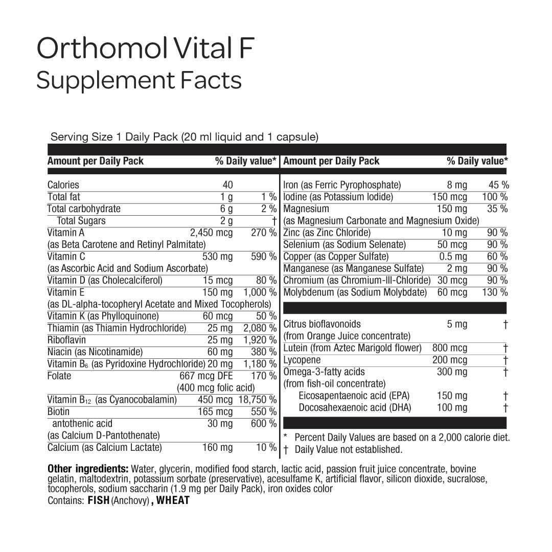 Orthomol Vital F textura del líquido visible, facilita la ingestión
