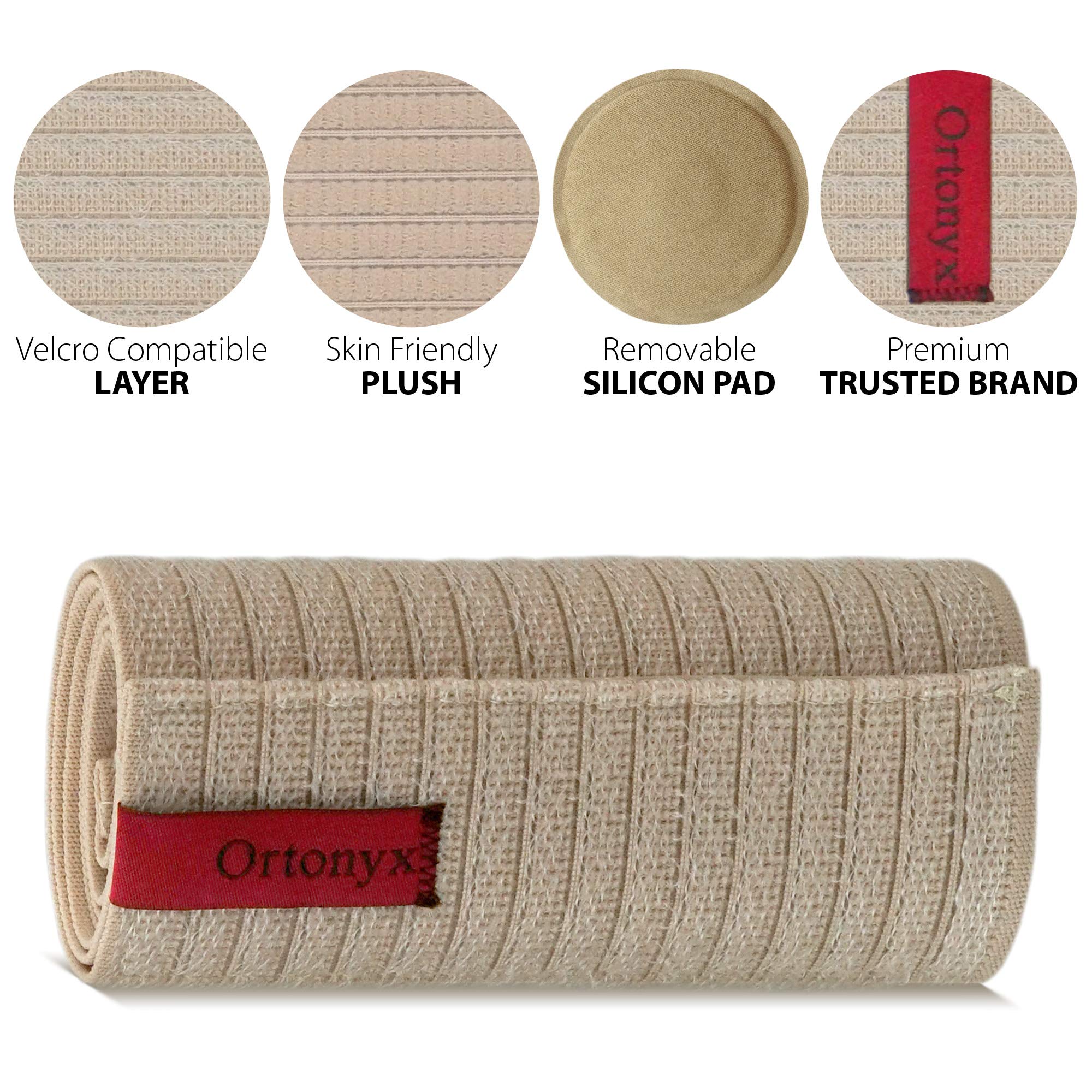 ORTONYX comparación de tamaño L/XL mostrando cobertura abdominal