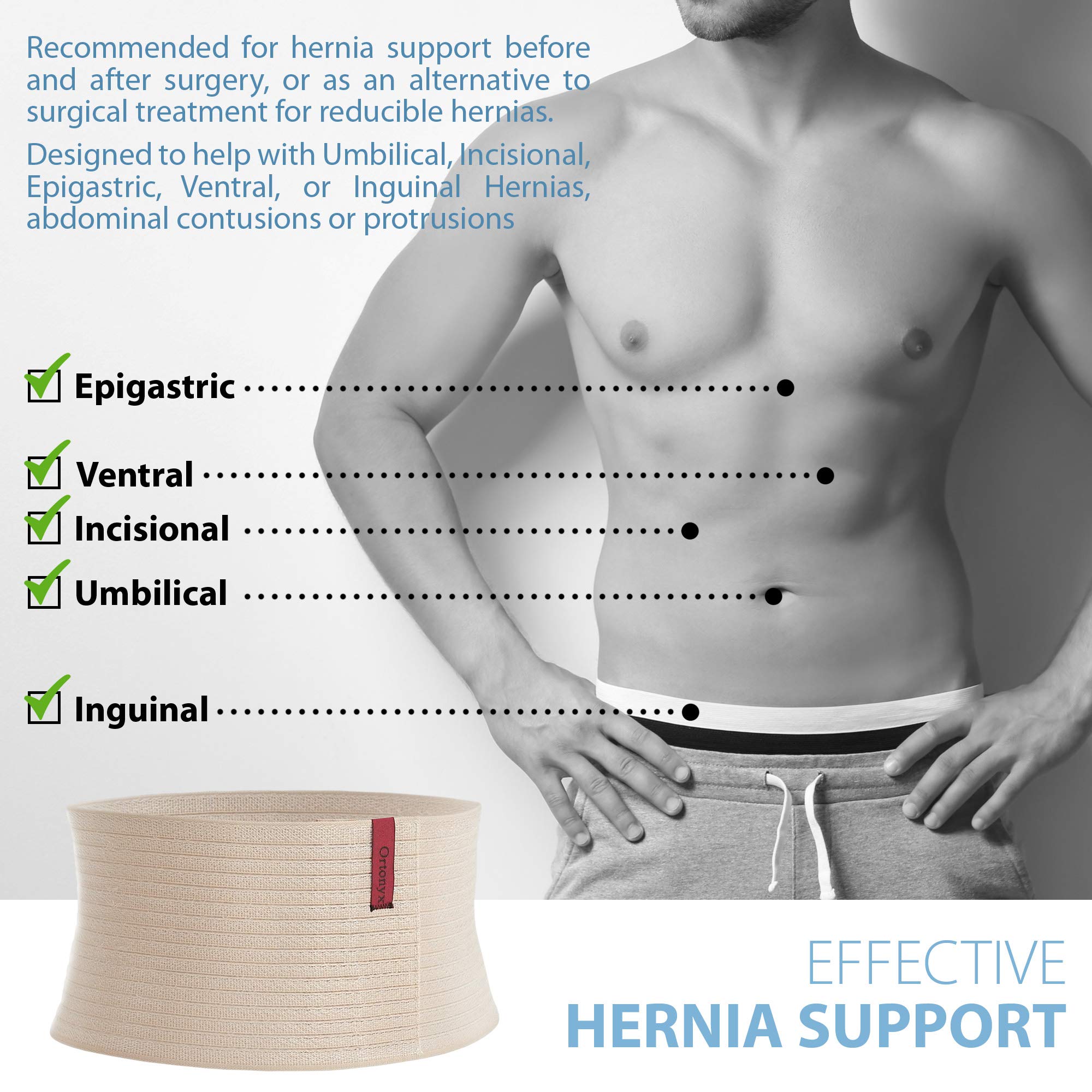ORTONYX hombre activo con soporte abdominal durante movimiento