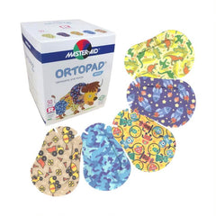 Ortopad parche Blue Camo empaque frontal mostrando 50 unidades y beneficios
