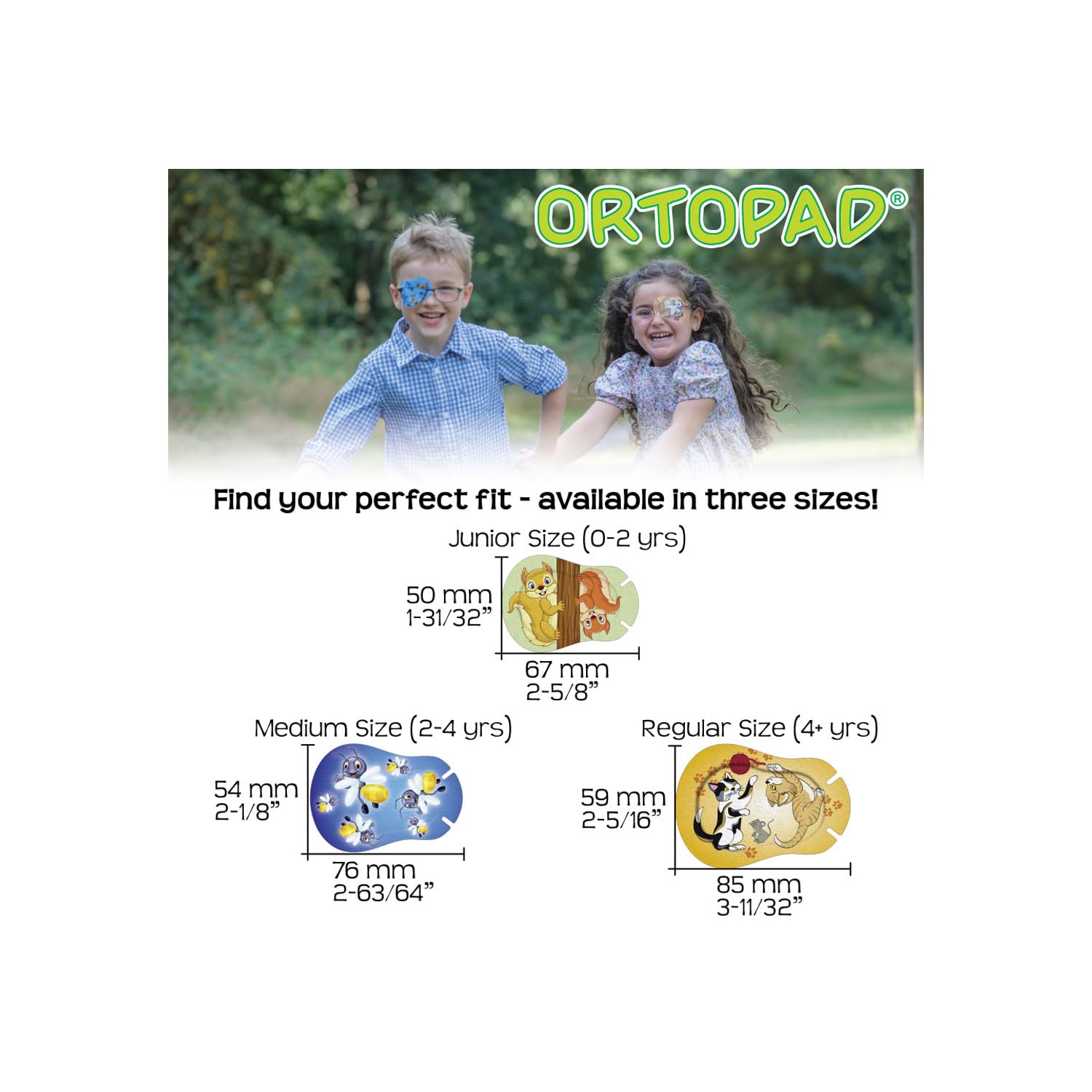 Ortopad comparación de tamaño Regular para niños mayor de cuatro años