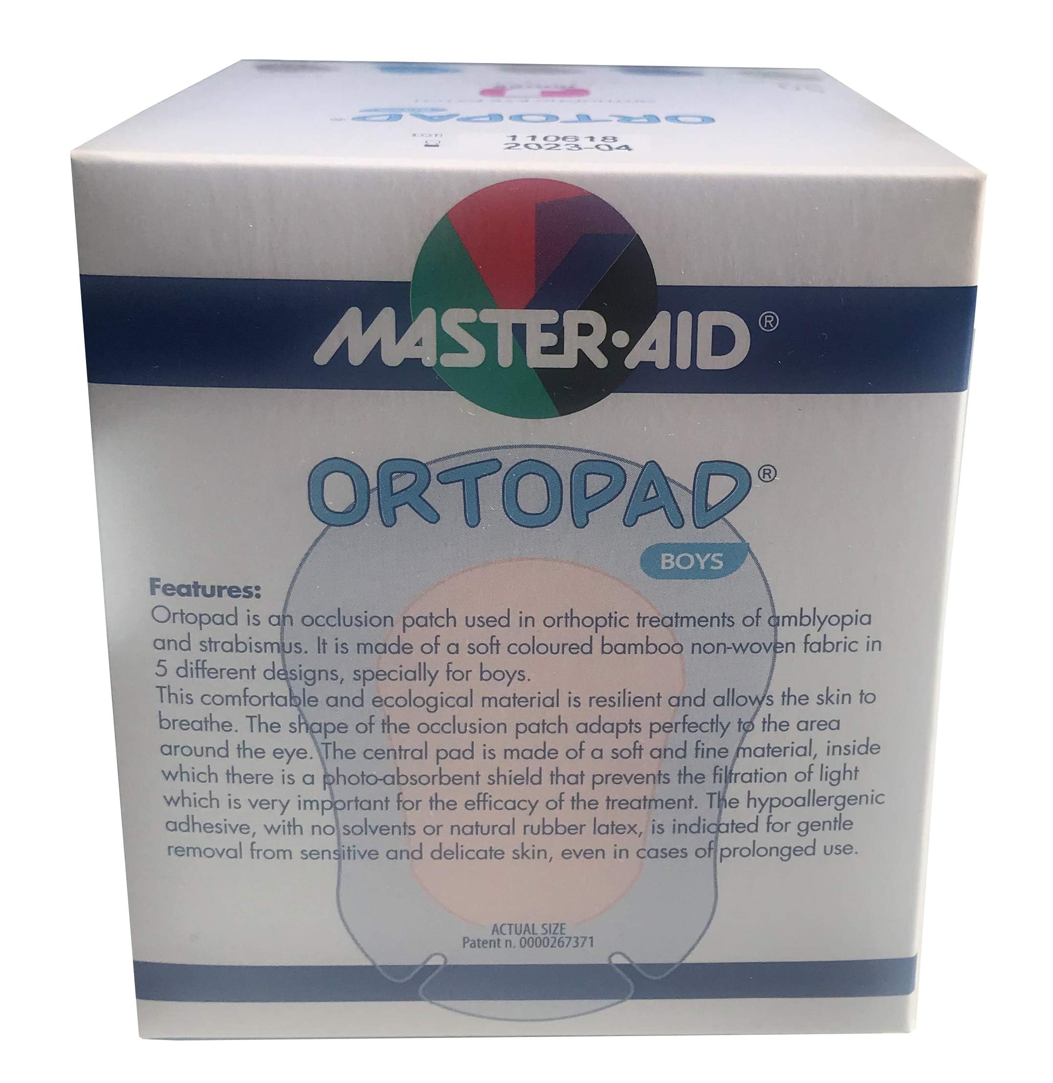 Ortopad parche colocado en bebé sonriendo, adhesión segura y cómoda