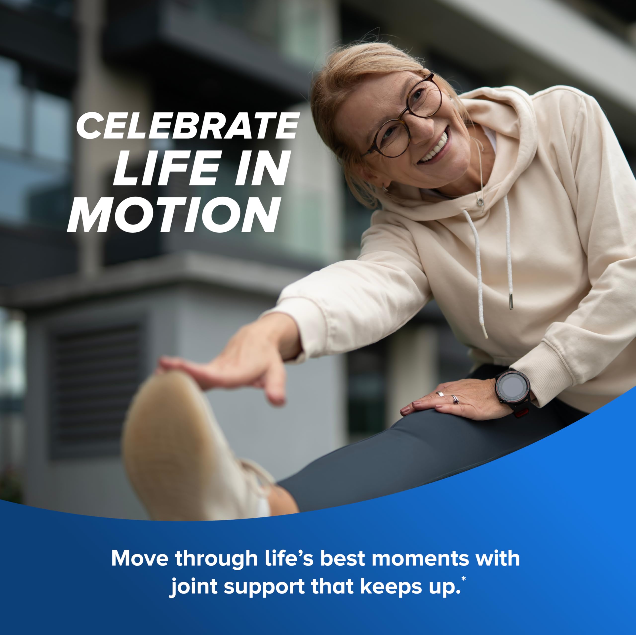 Escena de estilo de vida activo con Osteo Bi-Flex destacando movimiento