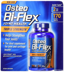 Osteo Bi-Flex frente del envase mostrando 170 caplets y beneficios de ingredientes