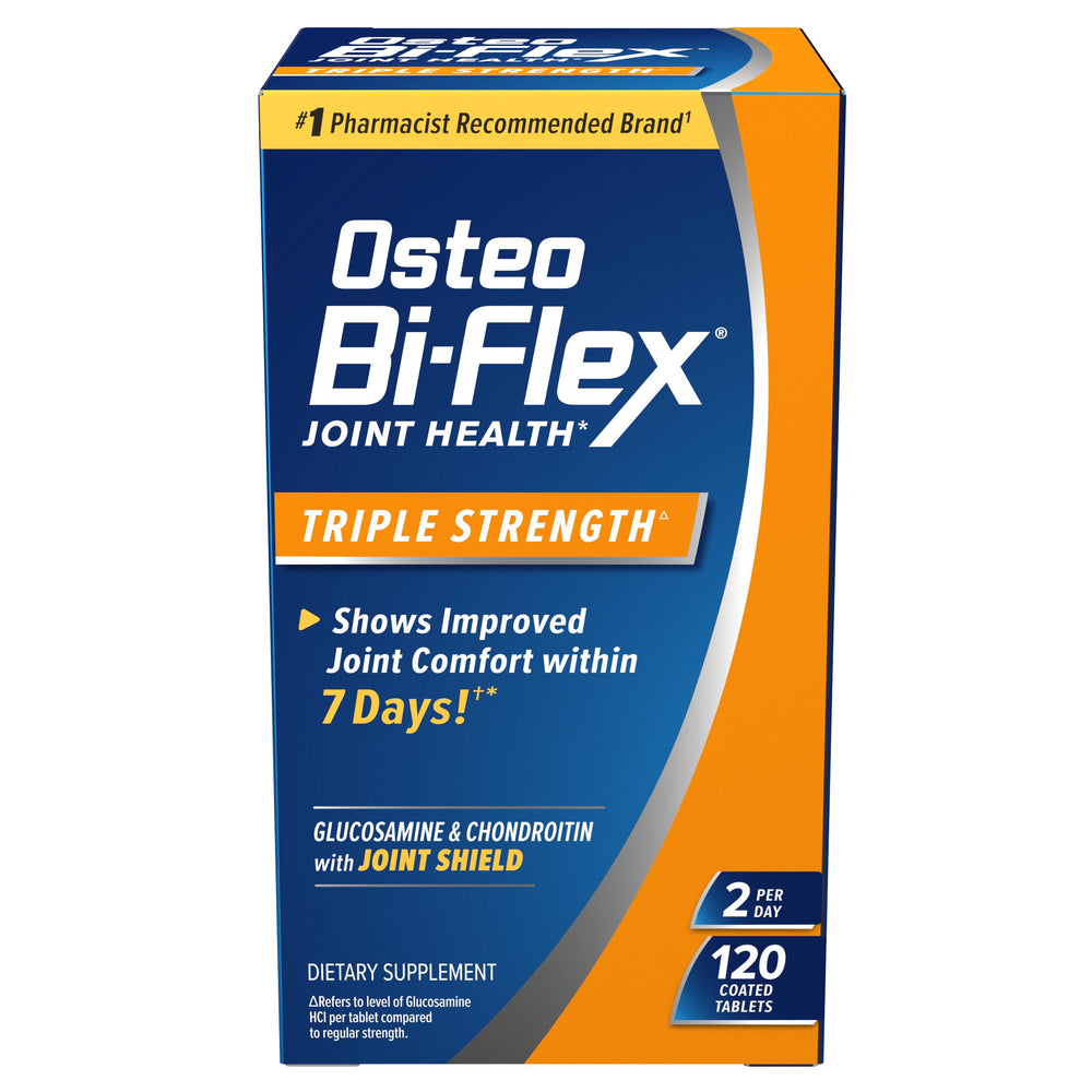 Osteo Bi-Flex frente del envase mostrando el frasco y beneficios visibles