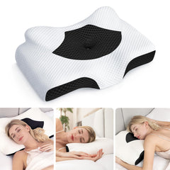 Almohada Osteo frontal en embalaje mostrando diseño ergonómico y beneficio de soporte