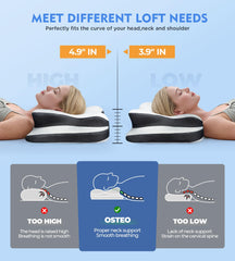 Osteo almohada en uso de lado sosteniendo cuello y reduciendo presión