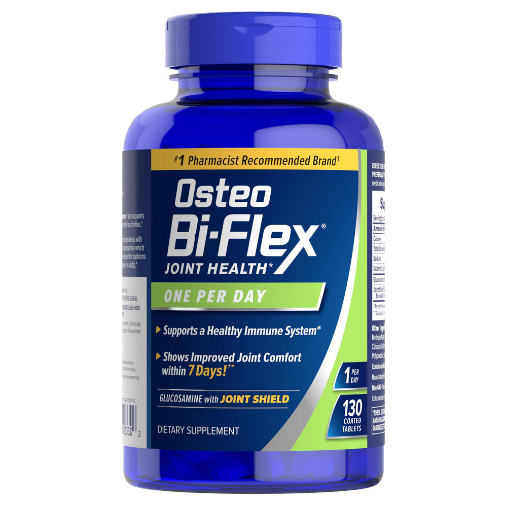 Osteo Bi-Flex frontal del envase mostrando formato y beneficio diario