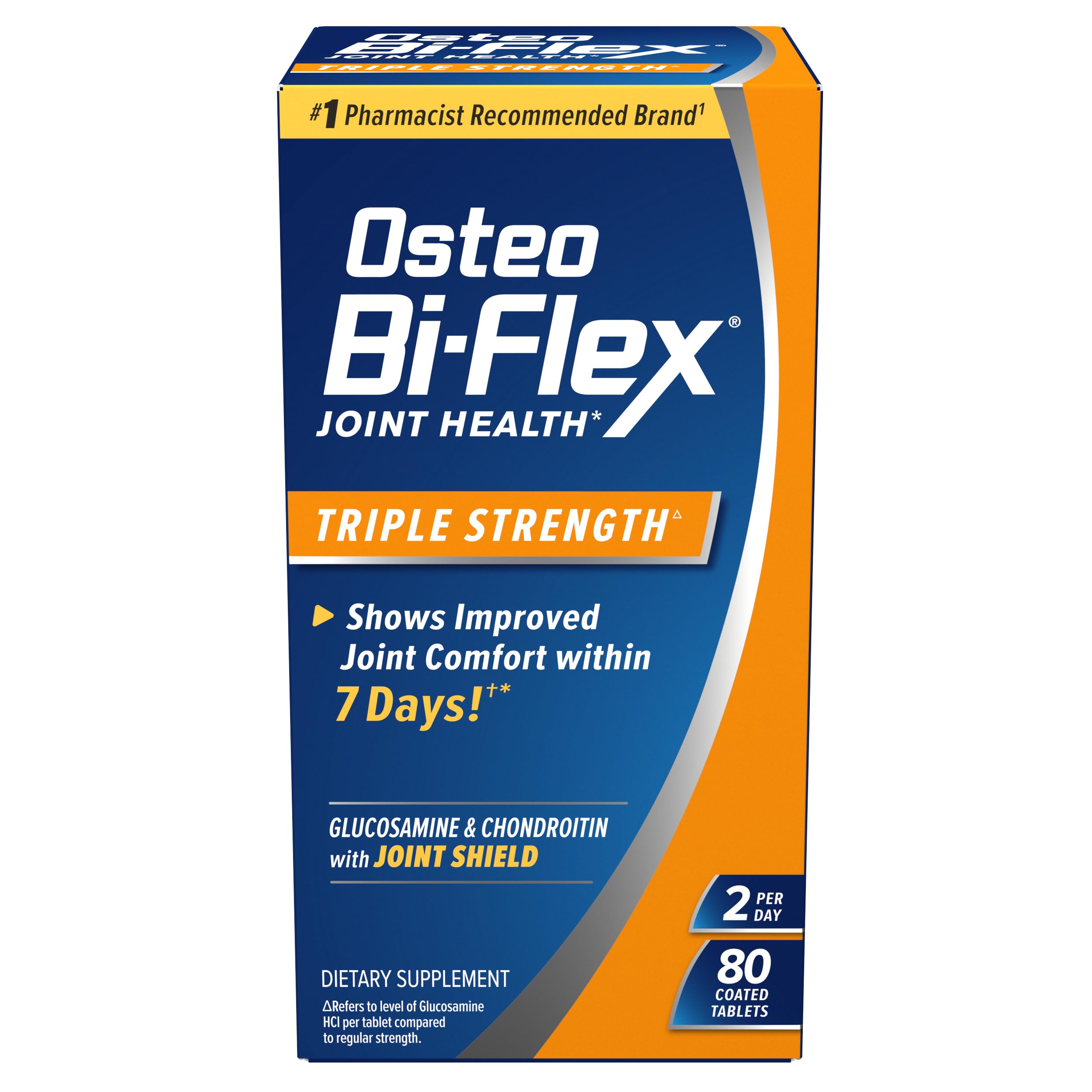 Osteo Bi-Flex frente del empaque mostrando la fuerza triple y fácil identificación