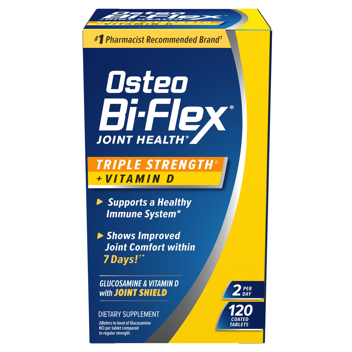 Osteo Bi-Flex frente del envase mostrando la presentación y beneficios visibles