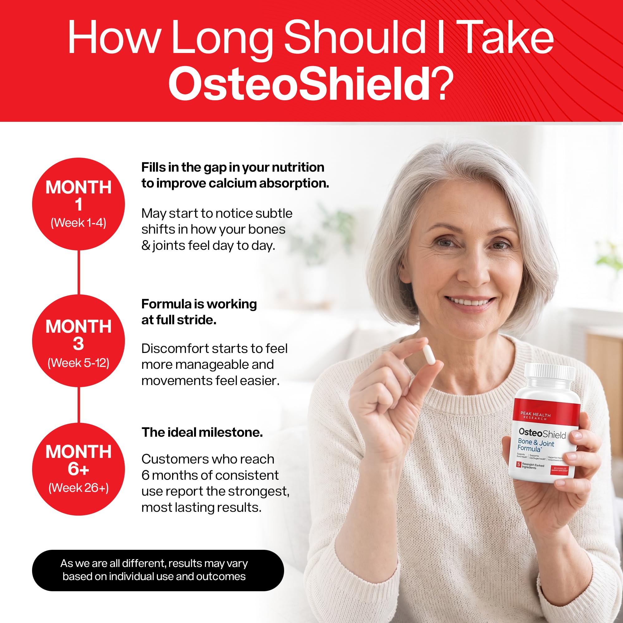 OsteoShield persona caminando con movilidad mejorada gracias al suplemento