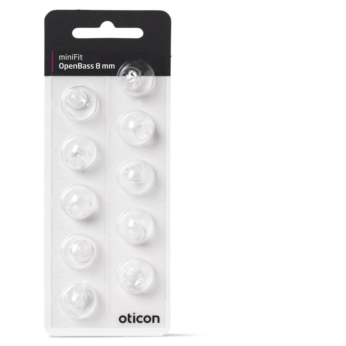 Oticon domos miniFit vista frontal mostrando ajuste cómodo y recambio fácil