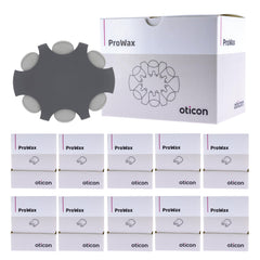 Técnico cambiando filtro Oticon ProWax en clínica, Oticon prolonga vida del audífono