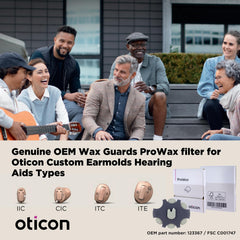 Detalle de un filtro Oticon ProWax, Oticon evita obstrucción por cerumen