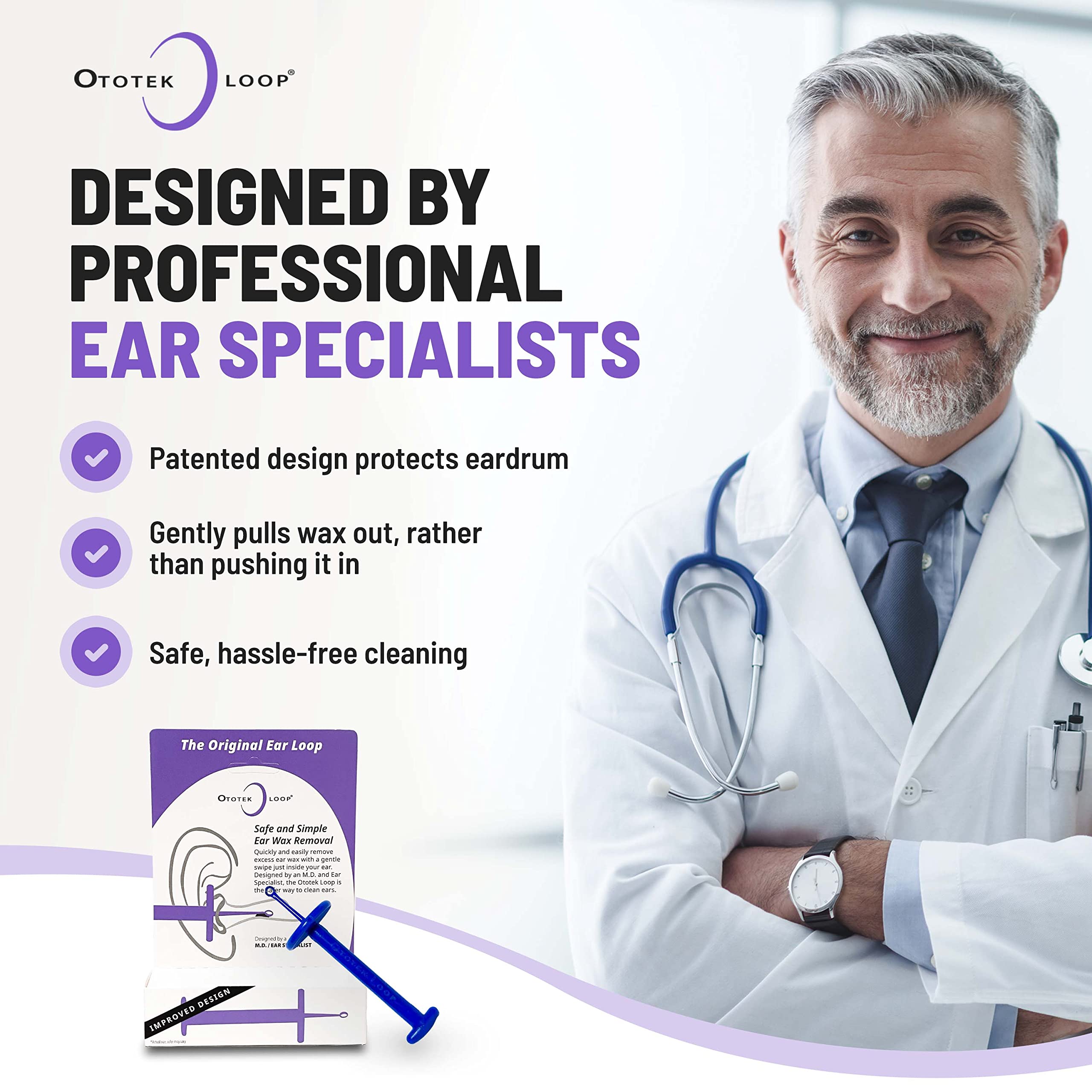 Ototek Loop primer plano del lazo que extrae cerumen, diseño eficaz y preciso