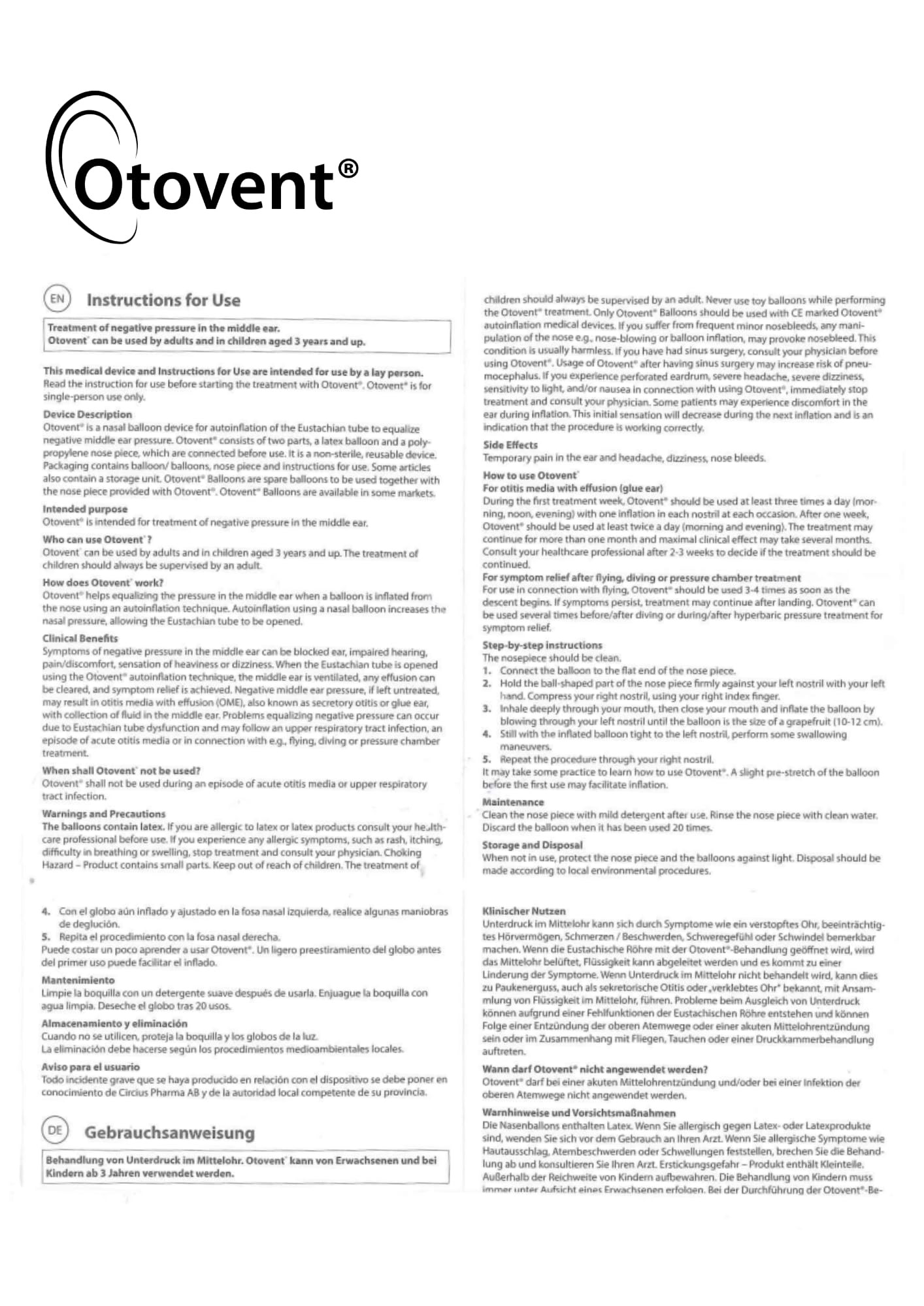 Otovent accesorios incluidos en el embalaje listos para uso inmediato