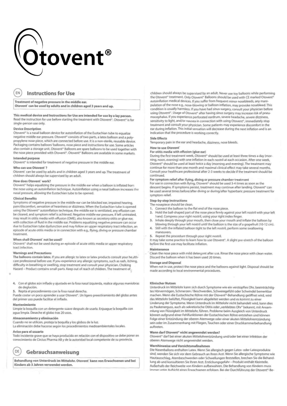 Otovent accesorios incluidos en el embalaje listos para uso inmediato