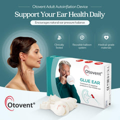 Otovent en uso por un adulto, mejora cómoda de la presión del oído