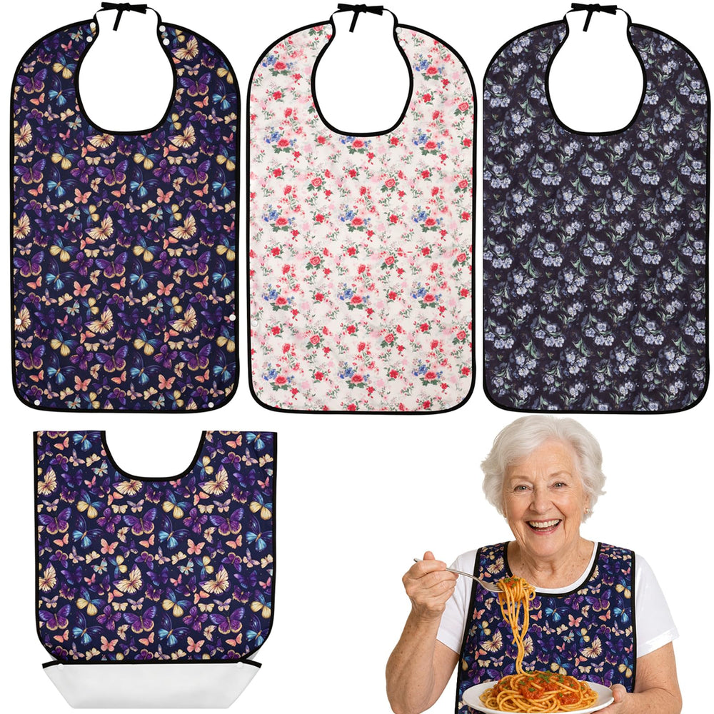 Oulisen babero azul flores vista frontal protege ropa