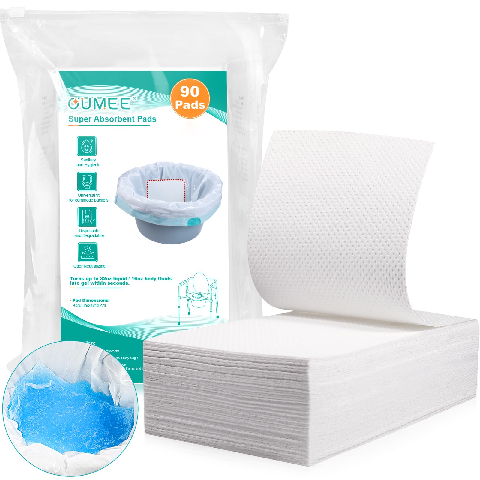 OUMEE empaque frontal mostrando 90 almohadillas y beneficios prácticos
